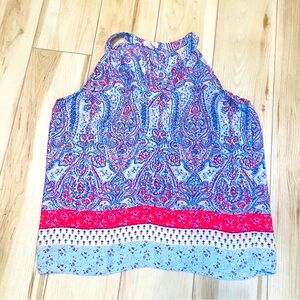 ST. TROPEZ WEST Tank Top Red White And Blue Floral Print Size XL (177)